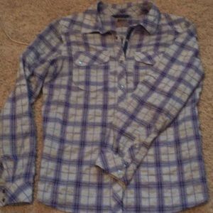 REI Purple Plaid Tech Button down